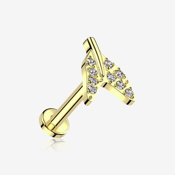 Implant Grade Titanium Golden Vintage Tail Sparkle Internally Threaded Labret-Clear Gem